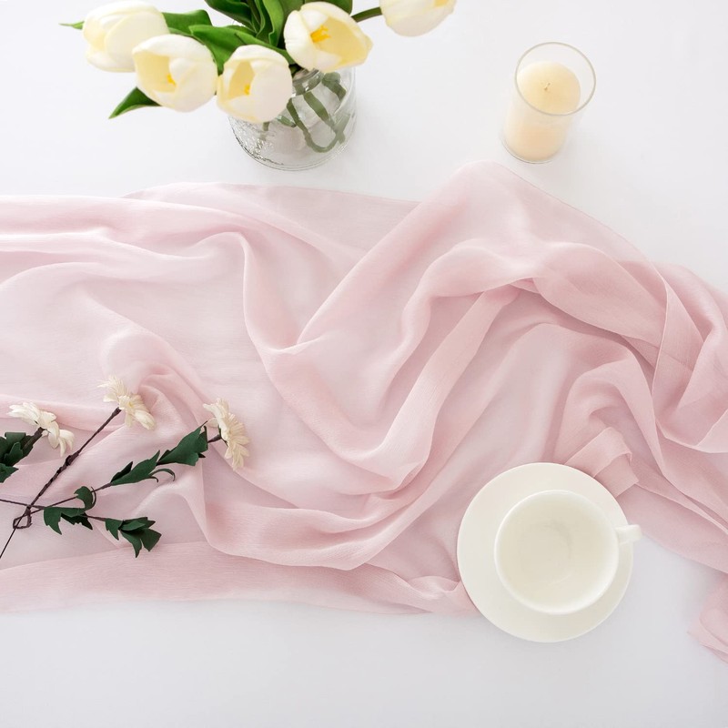 CHUQING Chiffon Table Runner,27 x 118 inch, Pink, Thin Decorative
