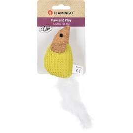 Flamingo Toy for Cat Lemmo Mouse Green - 9 x 5 x 14 cm - Cork Look - With Catnip and Feathers