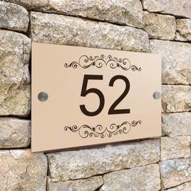 Badgemaster Modern Desert Beige House Number Sign Plaque Stainless Steel Standoffs 20cm x 13cm Ornaments