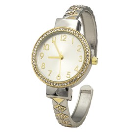 Blekon Collections Womens 32mm Case Plaided Designed Rhinestone Cuff Bangle Watch (Two-Tone)