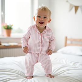 Kids Baby Toddler Girls Satin Silk Pajamas Set Long Sleeve Button Down Shirts Tops Pants Fall Pjs Lounge Sleepwear (Pink Stripes, 3-4 Years)