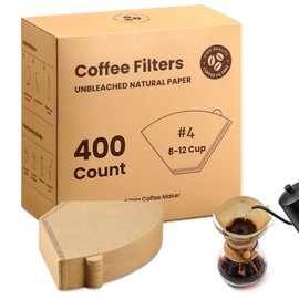 #4 Cone Coffee Filters 8-12 Cup, 400 Count Unbleached Natural Coffee Paper Filters, No Blowout, Disposable Coffee Filter for Pour Over and Drip Coffee Maker
