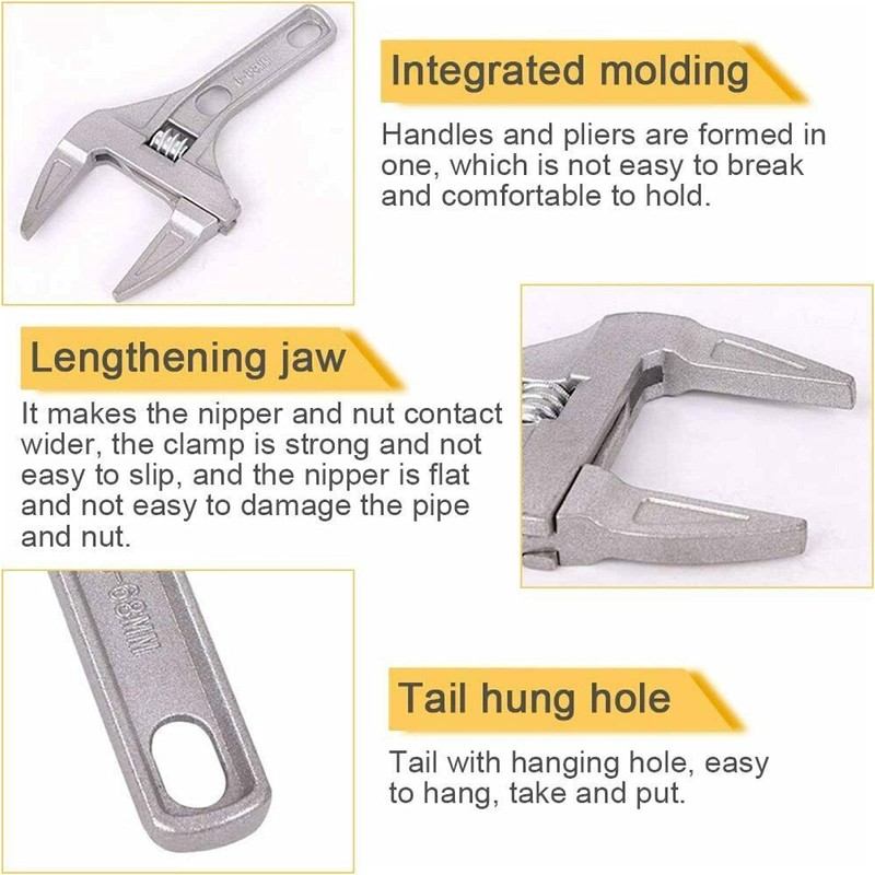 Adjustable Spanner Wrench, Wide Opening Jaws Spanner, Heavy Duty Aluminum