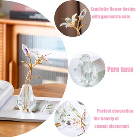 Crystal Lily Artificial Flower Decor Figurine with Vase,Crystal Vase for Flower ，Sunshine Catcher, Home Decor Ornament，Suitable for Bedroom and Living Room Decoration（Colorful-with Gift Box）