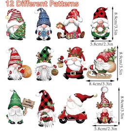 12 Pcs Christmas Gnome Wooden Hanging Ornaments, Wood Hanging Decorative Crafts for Christmas Tree Decorations Santa Doll Holiday Party Supplies