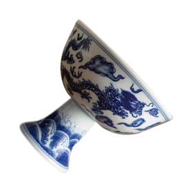 FUNOMOCYA Ceramic High Foot Tea Cup Blue and Design Tea Drinking Cup for Daily Use or