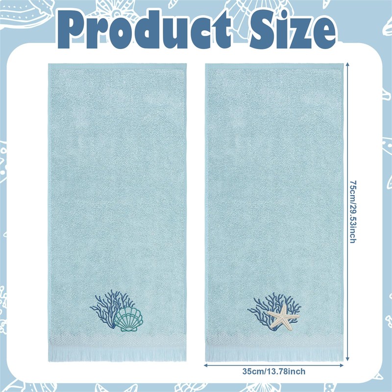 Breling 2 Pcs Summer Beach Hand Towels for Bathroom Blue