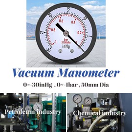 0 ~ -30 inHg 0 ~ -1 bar Vacuum Pressure Gauge, Testing Equipment and Detectors Force Gauges 50 mm Dial Pressure Gauge Pressure Gauge for Air Water Gas Oil