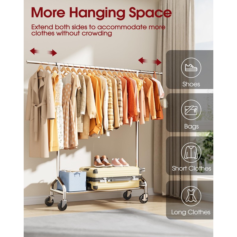 Sakugi Heavy Duty Clothes Rack - Garment Rack with Extendable
