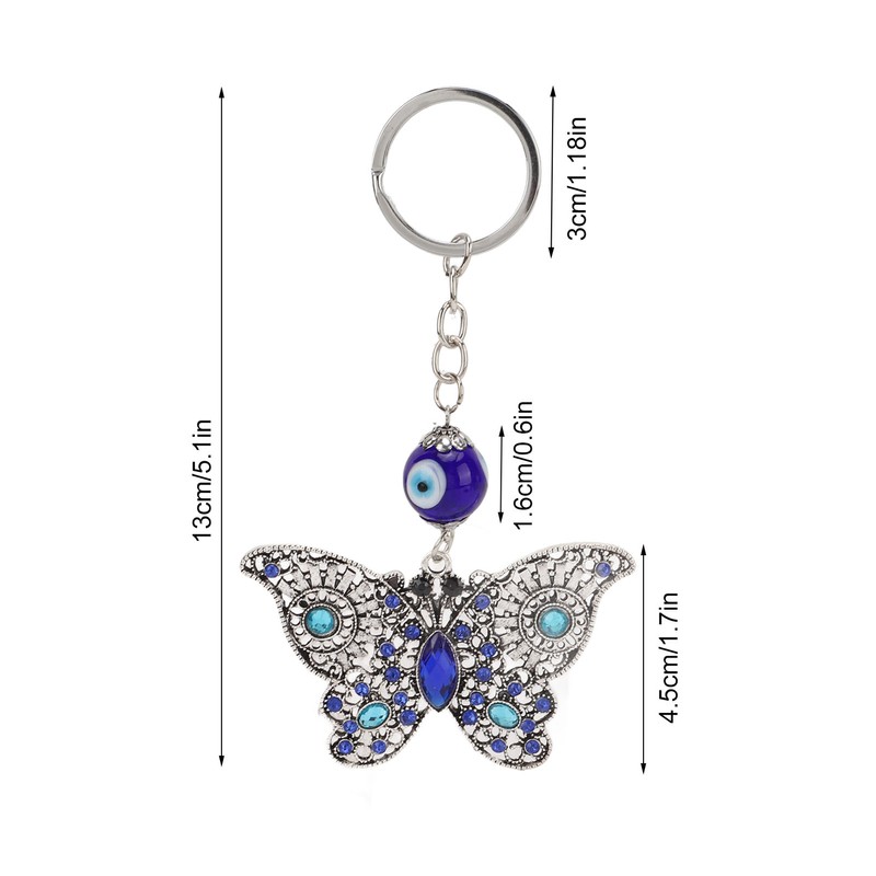 5Pcs Rhinestone Keychain Handcrafted Exquisite Beautiful Shiny Butterfly Shape Evil