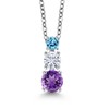 Gem Stone King Rhodium Plated 3 Stone Pendant for Women