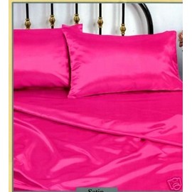 Madison Ind. New King Size Satin Sheet Set - Includes 1 Fitted Sheet, 1 Flat Sheet and 2 Pillow Cases - Hot Pink