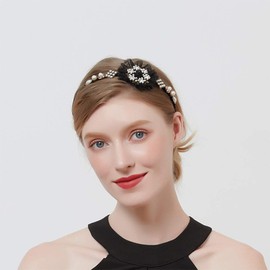 Aimimier Baroque Pearl Headband Bridal Lace Floral Crown Vintage Rhinestone Hair Hoop for Wedding