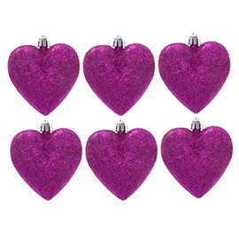 Simply Products 6 Heart Baubles - Great Christmas Tree Decorations, Glitter Heart Baubles (Hot Pink Glitter)