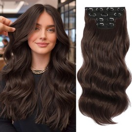 [NEW IN] Vigorous Clip in Hair Extensions Long Wavy Synthetic Hairpieces for Women and Girls, Easy to Install for Daily Use and Event Party Use:_32# Mocha mix Brown CopperÔºà20inch)