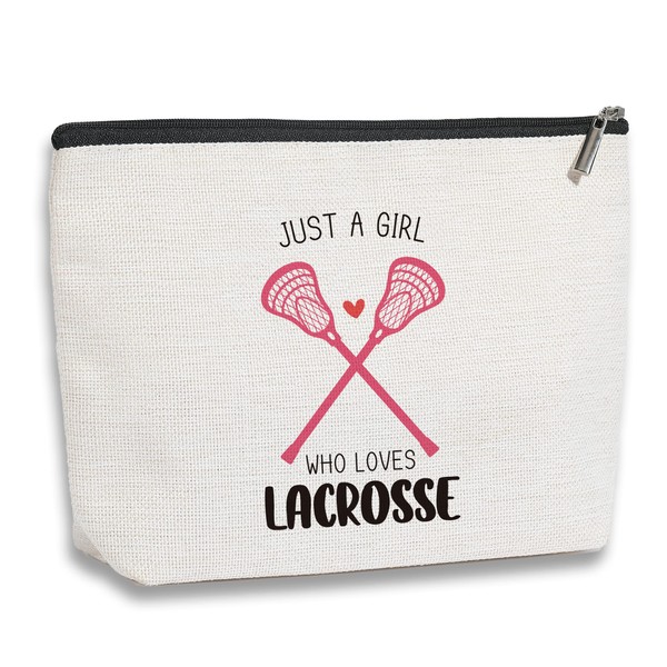 kdxpbpz Lacrosse Gifts for Girls Lacrosse Makeup Bag Gifts for Lacrosse Moms Sports Players Team Birthday Gifts for Women Daughter Niece Friend Sister - Just A Girl Who Loves Lacrosse