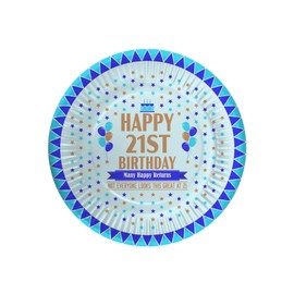 Bang Tidy Clothing 21st Birthday Paper Plates Pack of 12 - Disposable Small 11.2 cm (7.1 Inches) Party Decorations Tableware - Looks Great - Blue