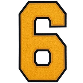 1 Pcs 8.0" Yellow Chenille Number Patches, Iron On or Sew On Appliques for Clothing, Jackets, Backpacks Varsity Style Large Number Patches Pair with Varsity Letter Patches (Yellow 6)