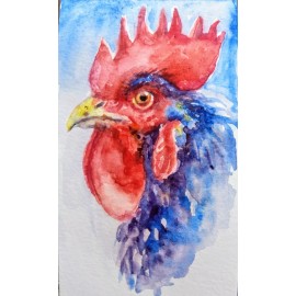 Colorful rooster chicken bird art,Watercolor painting signed,nature lover gift