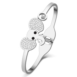 YAYAKO Stainless Steel Rhinestone Animal Bracelets Owl Mouse Elephant Bracelet for Women 18K Gold Plated Jewelry Gifts (Silver Elephant)