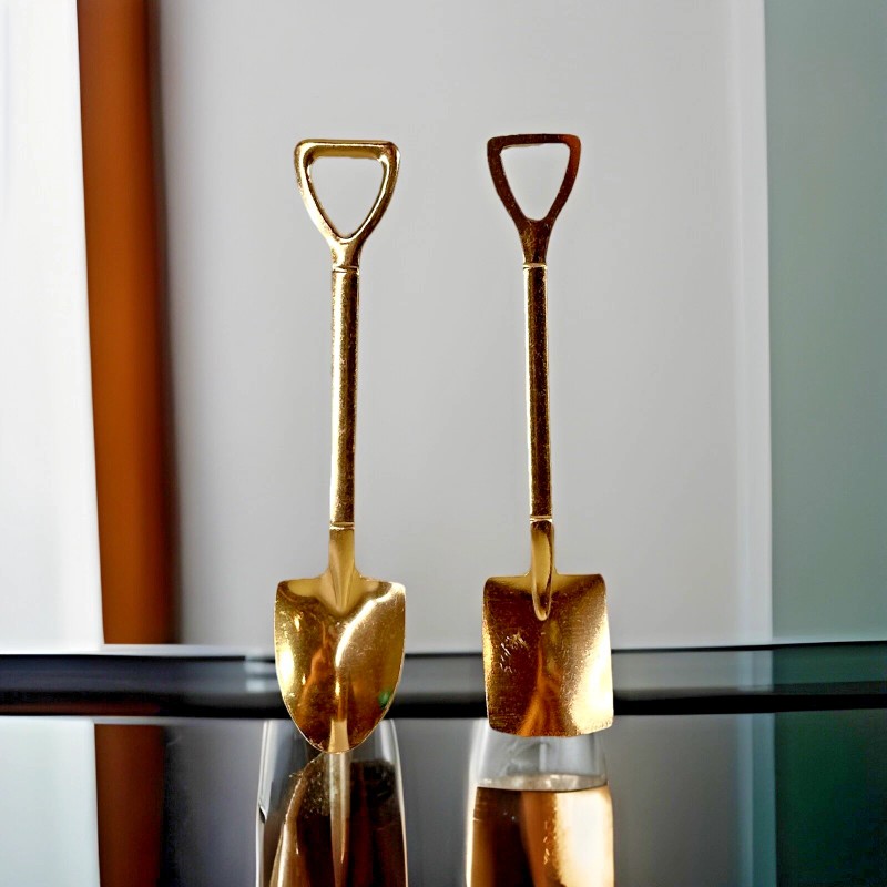 Miniature Gold Shovel Spoon Set 2-Pack Groundbreaking Spade & Square