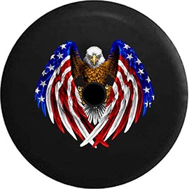 Pike Outdoors JL Series Spare Tire Cover Backup Camera Hole American Bald Eagle in Red, White, Blue Talons Black 32 in