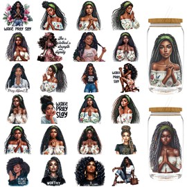 XRTHGS UV DTF Cup Wrap for 16 OZ 24PCS Inspirational Quotes UV DTF Stickers DIY Crafts can be Used for Mugs, Glasses, laptops, Thermos Cups, etc. (African American Girl)