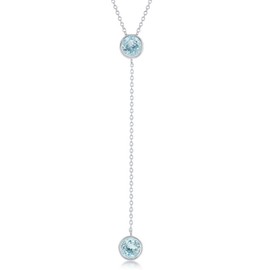 Sterling Silver Round Bezel-Set Blue Topaz Gemstone Lariat 16+2" Necklace