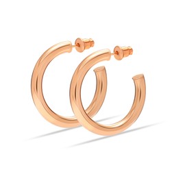 Charmsy 925 Sterling Silver Hoop Earrings for Women | 18K Rose Gold Plated Lightweight Open C Hoops Earring | Size 30mm