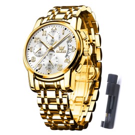 OLEVS Mens Watches Chronograph Stainless Steel Waterproof Date Analog Quartz Multifunction Business Dress Fashion Wrist Watches for Men