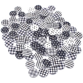 Black/White 100 Mix Wooden 15mm Round Shabby Chic Buttons Craft Cardmaking Embellishments
