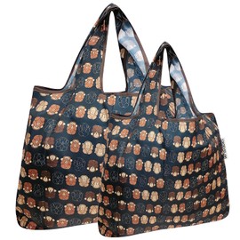 allydrew Large Foldable Tote Nylon Reusable Grocery Bags, Set of 2, Monkey Business, Large & Small, P72407 Large Foldable Tote Nylon