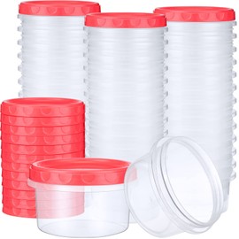 Sieral 36 Pack 8 oz/ 250 ml Freezer Containers with Lids Plastic Twist Top Deli Jars Reusable Freezer Storage Containers for Food Round Wide Mouth Lunch Snacks(Red)