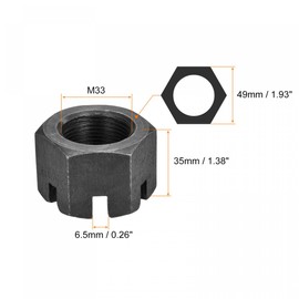 sourcing map M33x2mm Hexagon Slotted Nut, Grade 4.8 Carbon Steel Hex Nuts, Black