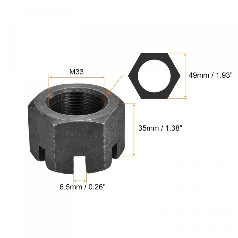 sourcing map M33x2mm Hexagon Slotted Nut, Grade 4.8 Carbon Steel