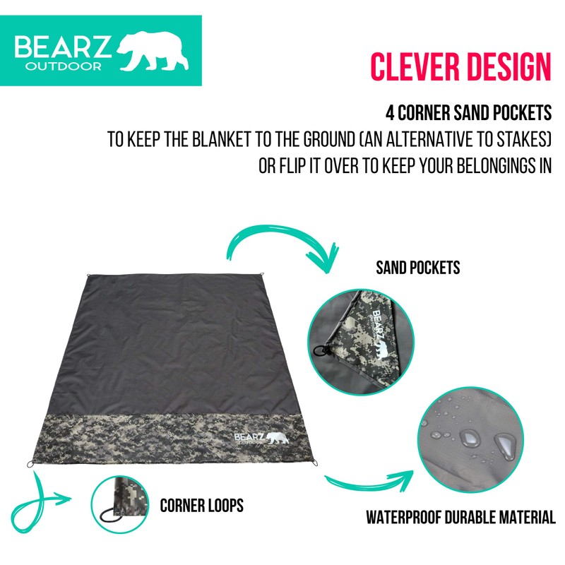 BEARZ Outdoor Travel Blanket - Pocket Sized Beach Blanket Camping