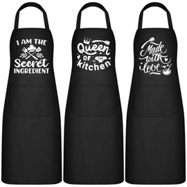 Jeyiour 3 Pack Funny Cooking Aprons Women Oil-proof Kitchen Aprons with Pockets for Home Chef BBQ Birthday Thanksgiving Gift(Black)
