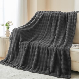 Wajade Fluffy Flannel Blanket Gray Faux Fur Bed Throw Super Soft Warm Large Blanket for Bed Sofa Car, 127x153CM