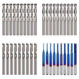 1/8" Shank CNC Router Bit Set 4in1, Including 2-Flute Flat Nose & Ball Nose End Mills, Nano Blue Coat & Single Flute Spiral Bits