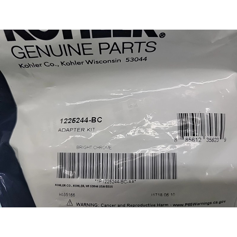 KOHLER Replacement Part, Bright Chrome 1225244-BC Adapter Kit. Factory Sealed