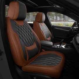 FREESOO Black Brown Car Seat Covers Full Set - Faux Nappa Leather Seat Covers for Cars, Breathable Waterproof Front Seats Protector with Lumbar Support, Universal Fit for Automotive Sedan SUVs Pickups