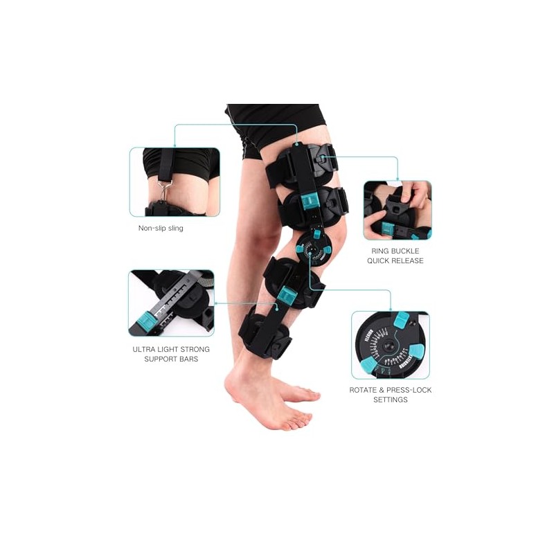 Hinged Rom Knee Brace, Adjustable Post Op Knee Immobilizer for