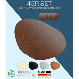 Lederfabrik Garnier® Place Mats and Coasters, Set of 4, Washable, Genuine Recycled Leather, Placemats, Stable and Non-Slip Modern, 39 x 35 cm, Sustainable, Made in Germany (Brown)