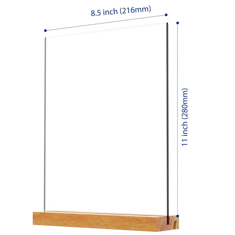 JDEA Acrylic Sign Holder with Wood Base 8.5x11 Inch Vertical