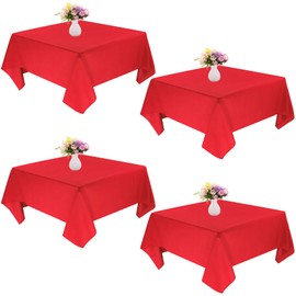 JALANCY 4 Pack Square Table Cloth 70x70 Inch Red Tablecloth Machine Washable Fabric Polyester Table Cover for Dining, Buffet Parties, Picnic, Events, Weddings and Restaurants（Red）
