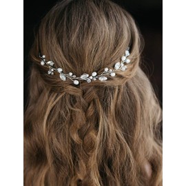 JAKAWIN Bride Pearl Wedding Hair Vine Rhinestone Hair Piece Crystal Bridal Hair Accessories for Women and Girls HV192 (1 Silver)