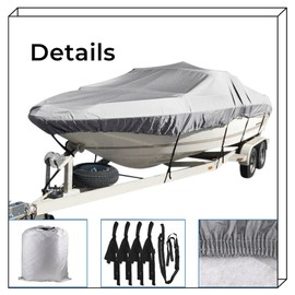 YSMN Heavy Duty PEVA Cotton Boat Cover Replacement for Ski Bass Boat Gray
