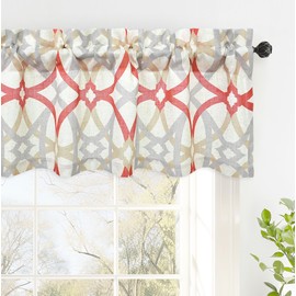 DriftAway Linen Textured Curtain Valances for Windows Bathroom Bedroom Living Room Kitchen Windows Basement Blinds Rod Pocket Semi Sheer 52"x14" Plus 1.75 Inches Header 1 Panel Trellis Red
