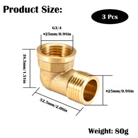 Pack of 2 Brass Angle 90°, 1 Inch Female Thread / AG, DN 25 Pipe Angle Elbow, 1 Inch Female Thread x Male Thread Sanitary Fittings Angle, 90 Degree Brass Elbow for Water Hose