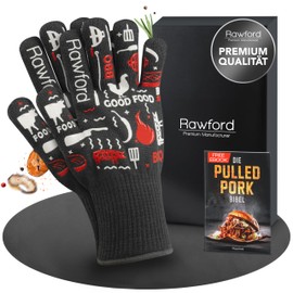 Rawford Grillhandschuhe, Ofenhandschuhe Hitzebeständige bis zu 500 ° C, Premium Kochhandschuhe für BBQ, Kochen, Backen und Schweißen
